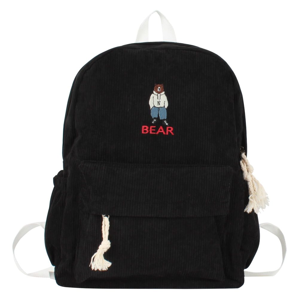 Large Cartoon Bear Corduroy Backpack Casual Daypack Shoulders Bag B)